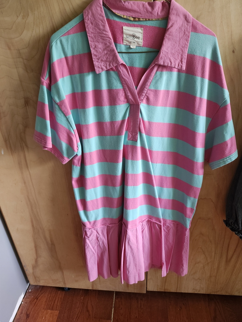 Umgee Pink & Aqua Striped Polo Top